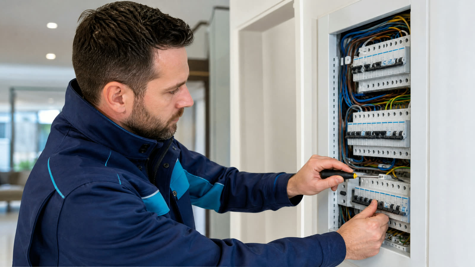 Électricien LinkinTech intervenant sur un tableau électrique