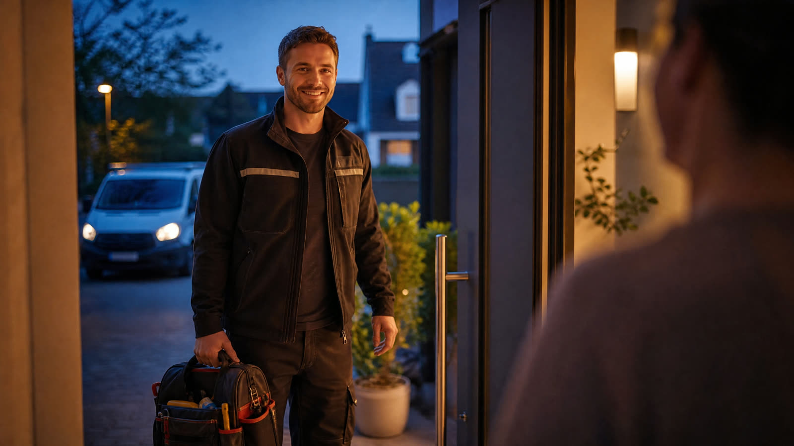 Artisan LinkinTech arrivant chez un client en soirée